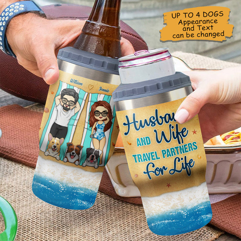 Husband Wife & The Dogs - Personalized Can Cooler - Gift For Couples, Husband Wife