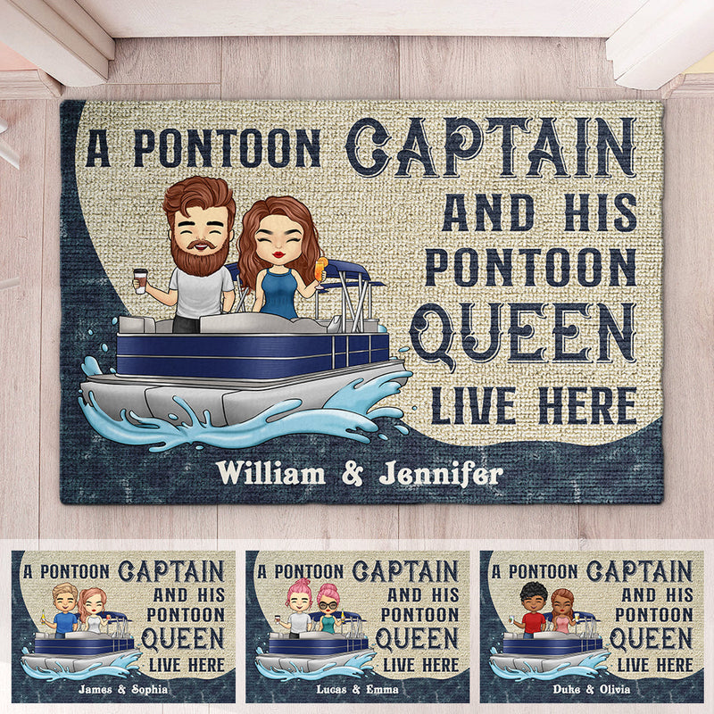 A Pontoon Captain And His Pontoon Queen - Personalized Decorative Mat - Gift For Couples, Husband Wife
