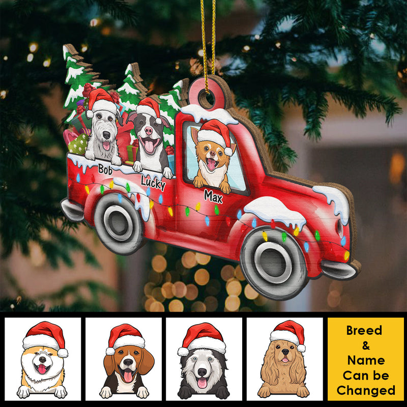Happy Christmas With Dog And Cat - Personalized Custom Car Shaped Wood Christmas Ornament