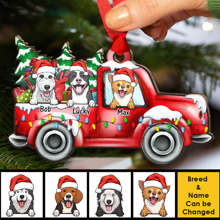 Happy Christmas With Dog And Cat - Personalized Custom Car Shaped Wood Christmas Ornament