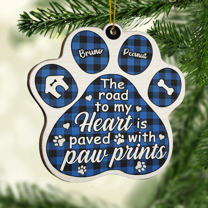 The Road To My Heart Is Paved With Paw Prints - Personalized Custom Paw Shaped Wood Christmas Ornament