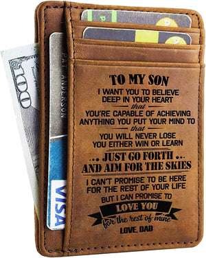 Engraved Leather Wallet, Christmas, Birthday, Graduation Gifts For Son From Dad, Christmas Ideas, Gifts For Him, Mens Wallets Leather, Front Pocket Wallet, Slim Minimalist Wallets For Men