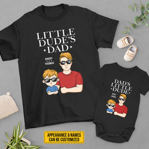 Father's Lil Girl & Dude - Family Personalized Custom Matching T-Shirt And Baby Onesie - Father's Day, Baby Shower Gift, Gift For First Dad