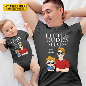 Father's Lil Girl & Dude - Family Personalized Custom Matching T-Shirt And Baby Onesie - Father's Day, Baby Shower Gift, Gift For First Dad