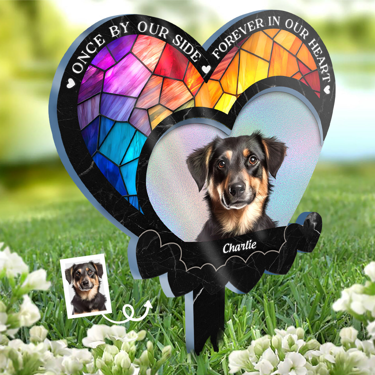 Heaven Gained A Furry Angel - Memorial Personalized Custom Stain Glass Style Acrylic Garden Stake - Sympathy Gift For Pet Owners, Pet Lovers