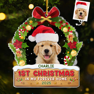 Photo personnalisée Premier Noël dans ma maison pour toujours - Ornement personnalisé pour chien et chat - Forme personnalisée en acrylique - Cadeau de Noël pour propriétaires d'animaux et amoureux des animaux