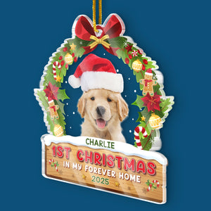 Photo personnalisée Premier Noël dans ma maison pour toujours - Ornement personnalisé pour chien et chat - Forme personnalisée en acrylique - Cadeau de Noël pour propriétaires d'animaux et amoureux des animaux