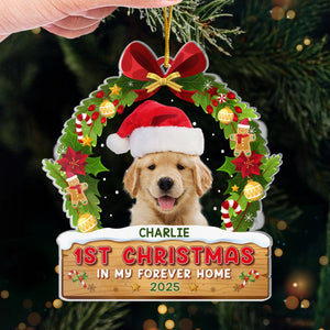 Photo personnalisée Premier Noël dans ma maison pour toujours - Ornement personnalisé pour chien et chat - Forme personnalisée en acrylique - Cadeau de Noël pour propriétaires d'animaux et amoureux des animaux