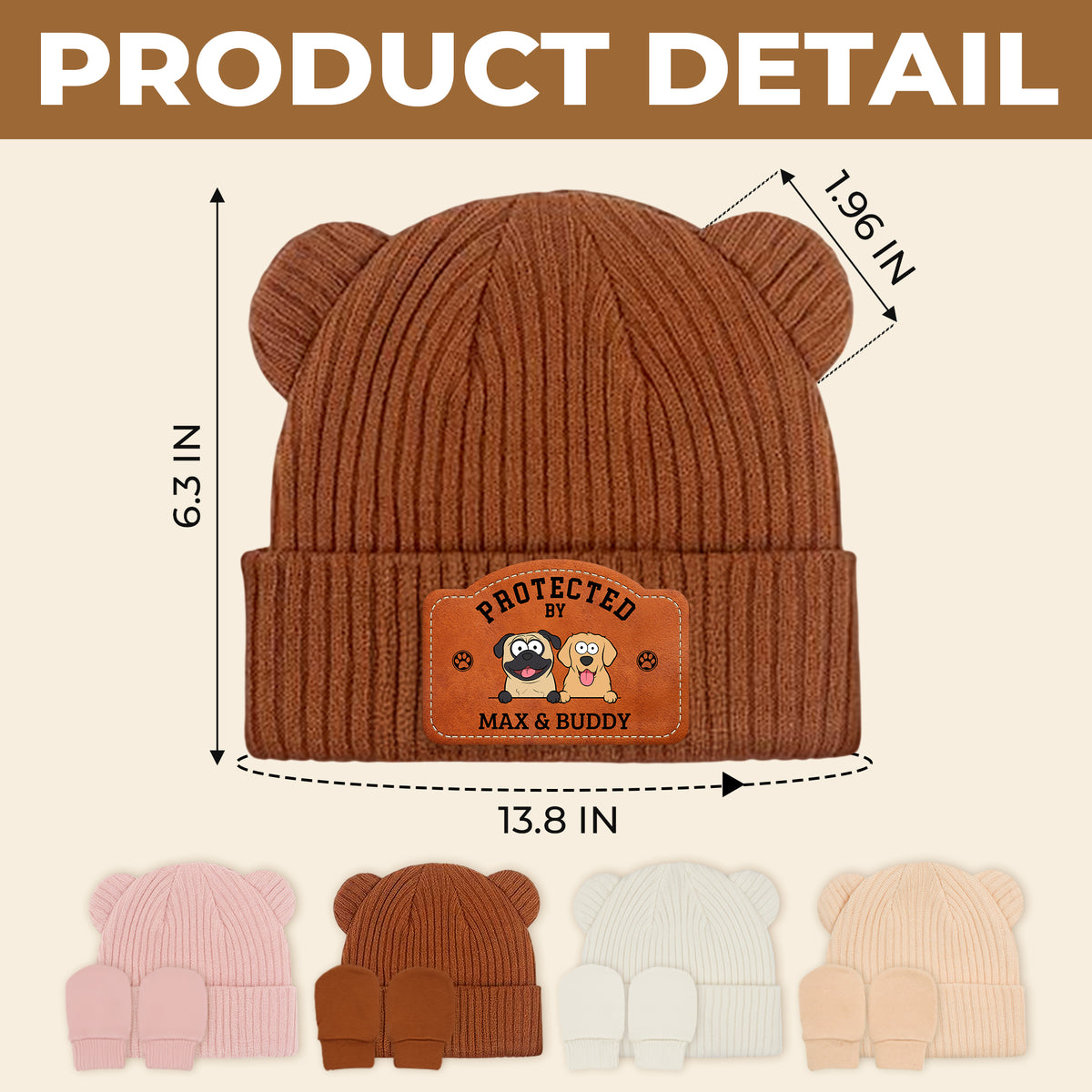 Custom Baby Beanie And Mittens Set - Personalized Baby Shower, Gender Reveal Gifts For New Moms, New Dads, New Parents, Dog Dad And Mom - Small Hands Hold Big Dreams