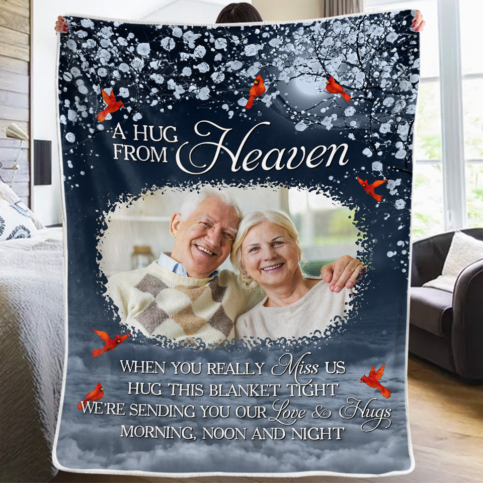 Photo personnalisée Je t'envoie un câlin du ciel - Couverture personnalisée commémorative - Cadeau de Noël, cadeau de condoléances pour les membres de la famille