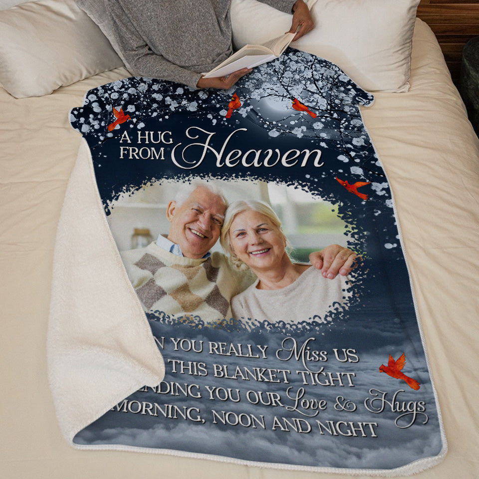 Photo personnalisée Je t'envoie un câlin du ciel - Couverture personnalisée commémorative - Cadeau de Noël, cadeau de condoléances pour les membres de la famille