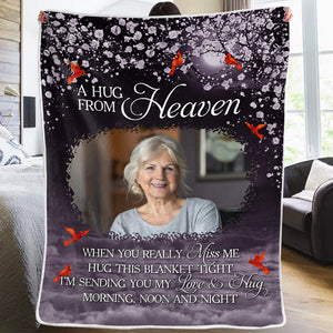 Couverture personnalisée avec photo « Je t'envoie un câlin » - Cadeau de Noël, cadeau de condoléances pour les membres de la famille