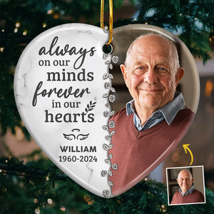 Custom Photo Forever In Our Hearts - Memorial Personalized Custom Ornament - Ceramic Heart Shaped - Christmas Gift, Sympathy Gift For Family Members