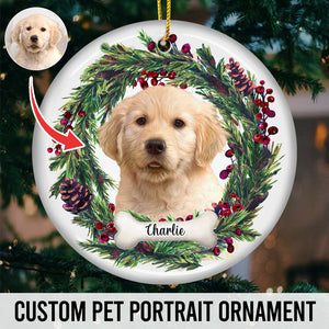 Custom Photo Fur Baby Christmas - Dog & Cat Personalized Custom Ornament - Ceramic Round Shaped - Christmas Gift For Pet Owners, Pet Lovers