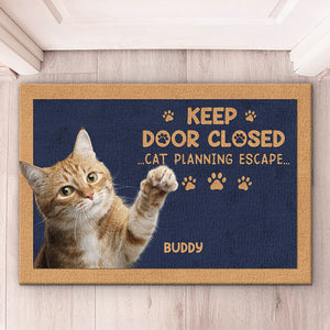 Custom Photo Don't Let The Pets Out - Dog & Cat Personalized Custom Home Decor Decorative Mat - House Warming Gift, Gift For Pet Owners, Pet Lovers