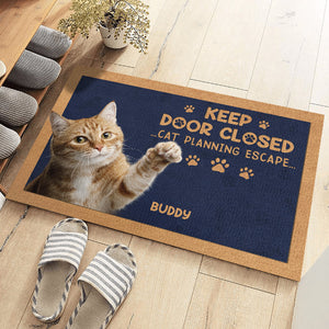 Custom Photo Don't Let The Pets Out - Dog & Cat Personalized Custom Home Decor Decorative Mat - House Warming Gift, Gift For Pet Owners, Pet Lovers