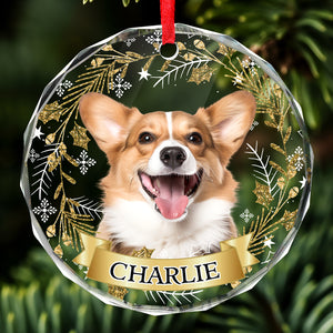 Custom Photo Happiness Is A Warm Puppy Or A Purring Kitty - Dog & Cat Personalized Custom Circle Glass Ornament - Christmas Gift For Pet Owners, Pet Lovers