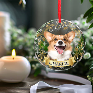 Custom Photo Happiness Is A Warm Puppy Or A Purring Kitty - Dog & Cat Personalized Custom Circle Glass Ornament - Christmas Gift For Pet Owners, Pet Lovers