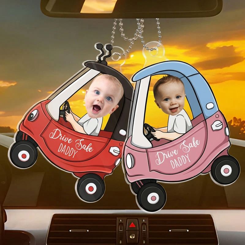 Custom Photo Drive Safe Daddy - Family Personalized Custom Car Ornament - Acrylic Custom Shaped - Gift For Family Members