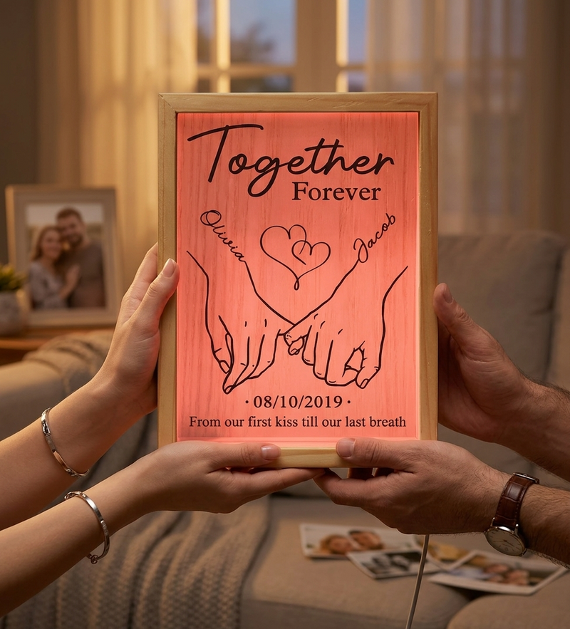 Together Forever From Our First Kiss Till Our Last Breath - Couple Personalized Custom Frame Light Box - Gift For Husband Wife, Anniversary