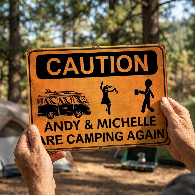 Camping Caution - Personalized Camping Metal Sign