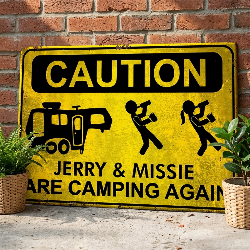 Camping Caution - Personalized Camping Metal Sign