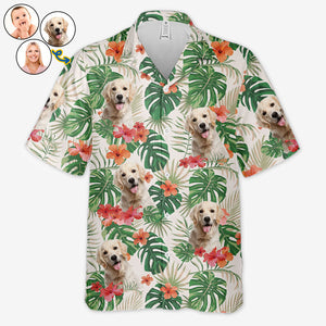 Colorful Tropical Flowers And Leaves - Dog & Cat Personalized Custom Unisex Hawaiian Shirt - Upload Image, Dog Face, Cat Face - Summer Vacation Gift, Gift For Pet Owners, Pet Lovers