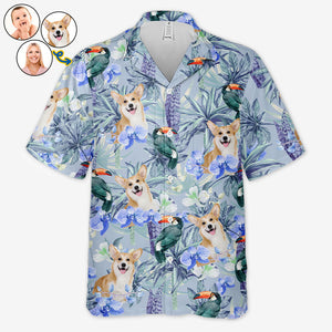 Tropical Bird Flower Pattern - Dog & Cat Personalized Custom Unisex Hawaiian Shirt - Upload Image, Dog Face, Cat Face - Summer Vacation Gift, Gift For Pet Owners, Pet Lovers