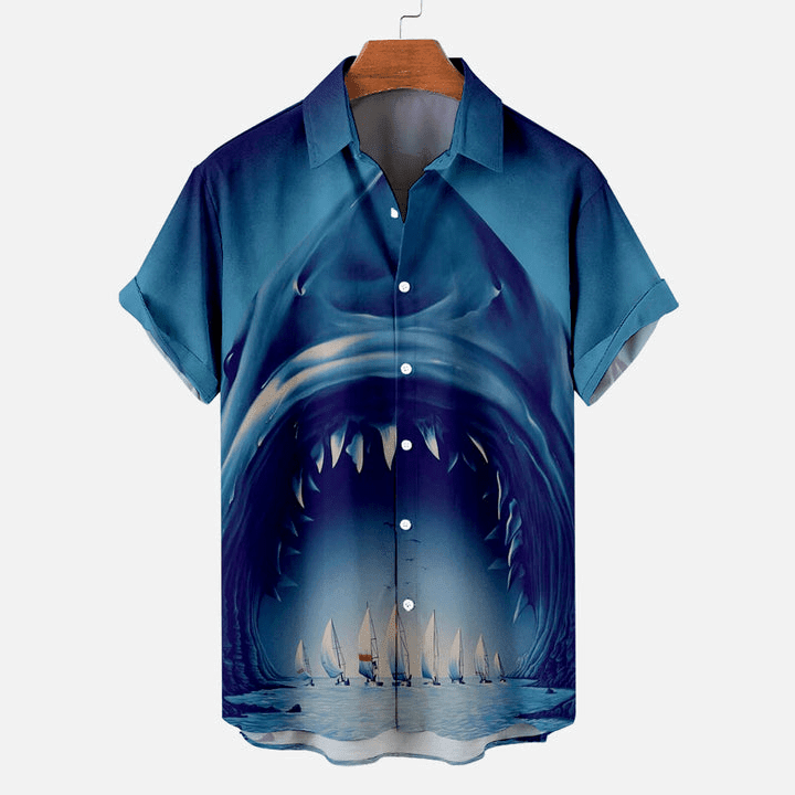 Shark Island Hawaiian Shirt Made in USA - Blue