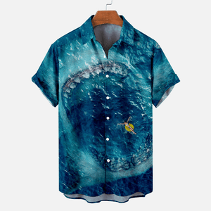 Hawaiian Great White Shark Pattern - Men's Short Sleeve Top - New Arrival, Summer Gift, Vacation Holiday Gift For Family Members