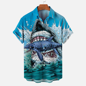 Hawaiian Great White Shark Pattern - Men's Short Sleeve Top - New Arrival, Summer Gift, Vacation Holiday Gift For Family Members