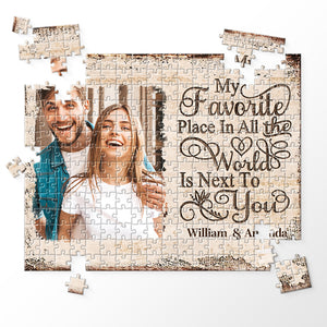 Custom Photo Together With You Is My Favorite Place To Be - Couple Personalized Custom Jigsaw Puzzle - Gift For Husband Wife, Anniversary