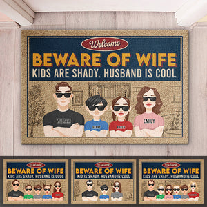 Beware Of Wife Husband Is Cool - Family Personalized Custom Decorative Mat - Gift For Family Members