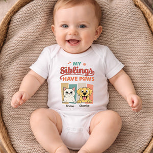 Custom First Mother's Day Baby Onesie - Personalized Baby Shower, Gender Reveal Gifts For New Moms, New Dads, New Parents, Dog Cat Lovers - My Siblings Have Paws