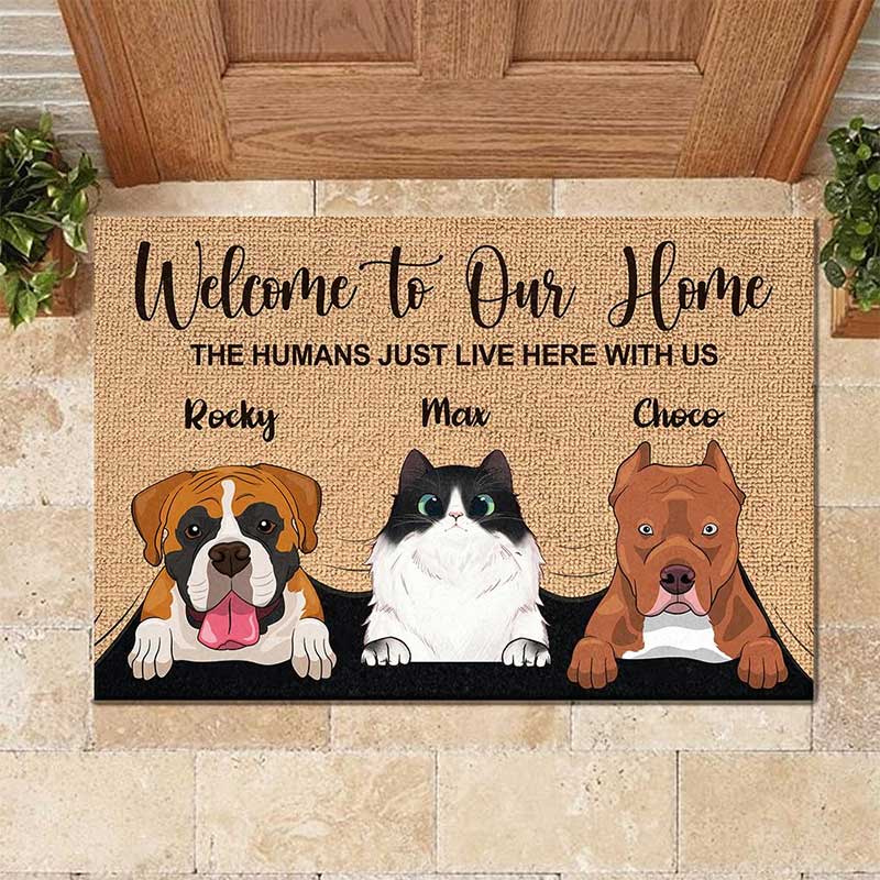 Welcome To The Pet Home - Funny Personalized Pet Decorative Mat, Doormat (Cat & Dog) (TW)