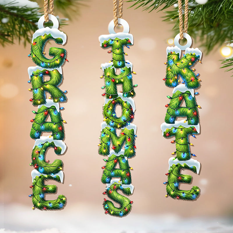 Custom Pine Tree Letter Wooden Ornament - Personalized Christmas Birthday Gifts For Mom, Dad, Brother, Sister, Kids - Evergreen Hearts