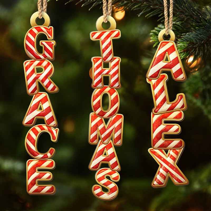 Custom Candy Cane Letter Wooden Ornament - Personalized Christmas Birthday Gifts For Mom, Dad, Brother, Sister, Kids - Sweet Names, Sweeter Memories