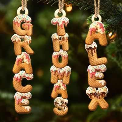 Custom Ice Cream Letter Wooden Ornament - Personalized Christmas Birthday Gifts For Mom, Dad, Brother, Sister, Kids - Love Dipped In Sugar