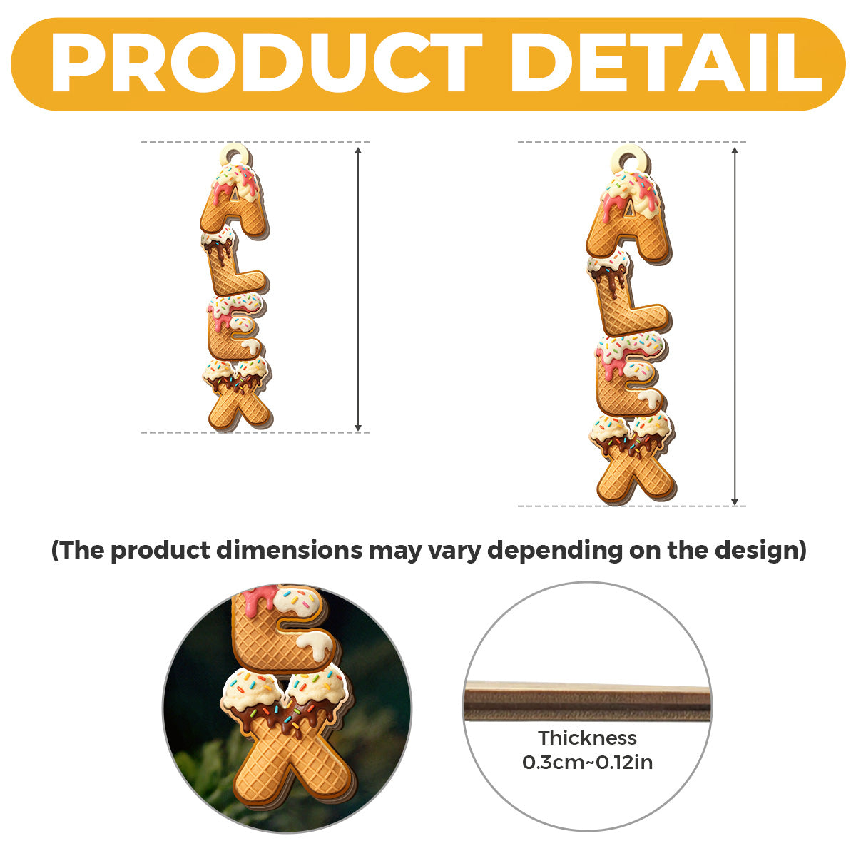 Custom Ice Cream Letter Wooden Ornament - Personalized Christmas Birthday Gifts For Mom, Dad, Brother, Sister, Kids - Love Dipped In Sugar