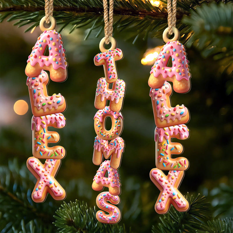 Custom Donut Letter Wooden Ornament - Personalized Christmas Birthday Gifts For Mom, Dad, Brother, Sister, Kids - A Bite Of Holiday Happiness