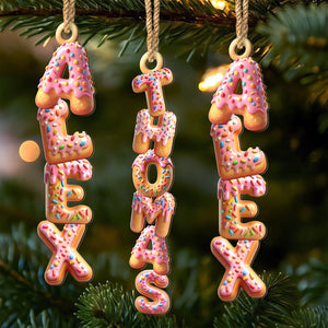 Custom Donut Letter Wooden Ornament - Personalized Christmas Birthday Gifts For Mom, Dad, Brother, Sister, Kids - A Bite Of Holiday Happiness