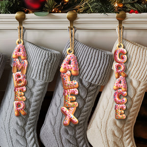 Custom Donut Letter Wooden Ornament - Personalized Christmas Birthday Gifts For Mom, Dad, Brother, Sister, Kids - A Bite Of Holiday Happiness