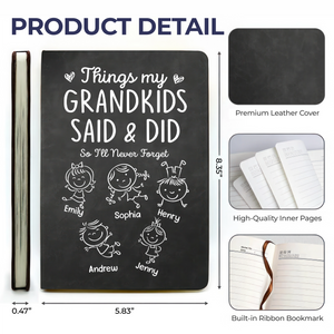 Custom Leather Writing Journal - Personalized Birthday Gifts For Grandma, Grandpa - Grandkids Are Pure Joy