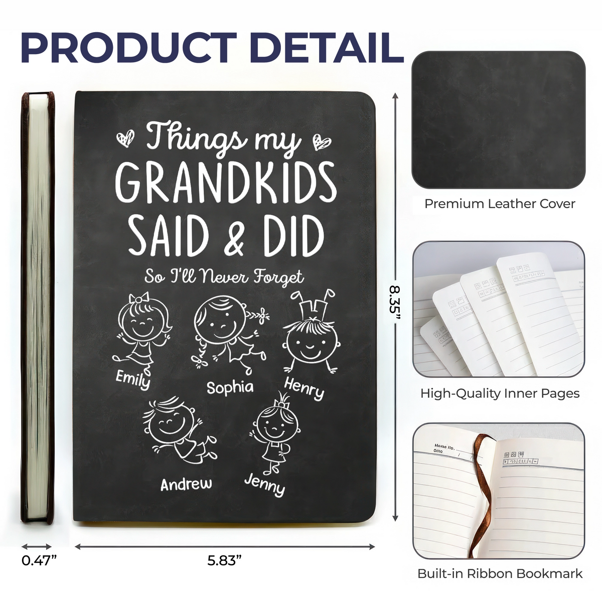 Custom Leather Writing Journal - Personalized Birthday Gifts For Grandma, Grandpa - Grandkids Are Pure Joy