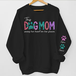 This Fur Mom Wears Her Heart On The Sleeve - Dog & Cat Personalized Custom Unisex Sweatshirt With Design On Sleeve - Gift For Pet Owners, Pet Lovers