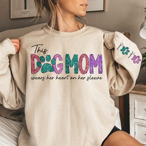 This Fur Mom Wears Her Heart On The Sleeve - Dog & Cat Personalized Custom Unisex Sweatshirt With Design On Sleeve - Gift For Pet Owners, Pet Lovers