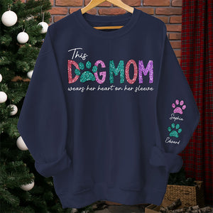 This Fur Mom Wears Her Heart On The Sleeve - Dog & Cat Personalized Custom Unisex Sweatshirt With Design On Sleeve - Gift For Pet Owners, Pet Lovers