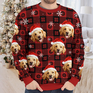 Sweat-shirt personnalisé avec photo « Paw La-La-La-La ! » pour chien et chat – Pull unisexe en laine – Cadeau de Noël pour propriétaires et amoureux des animaux