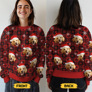 Sweat-shirt personnalisé avec photo « Paw La-La-La-La ! » pour chien et chat – Pull unisexe en laine – Cadeau de Noël pour propriétaires et amoureux des animaux