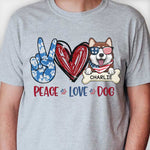 Custom Name Peace Love Dog Patriotic Gifts for Dog Lovers - Personalized Apparel
